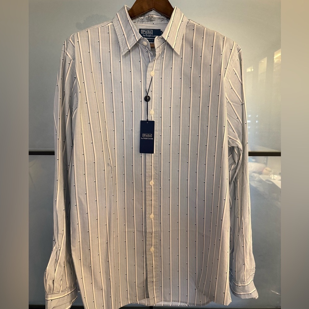 NWT Polo Ralph Lauren Men's XL White Blue Stripe Button-Down Shirt